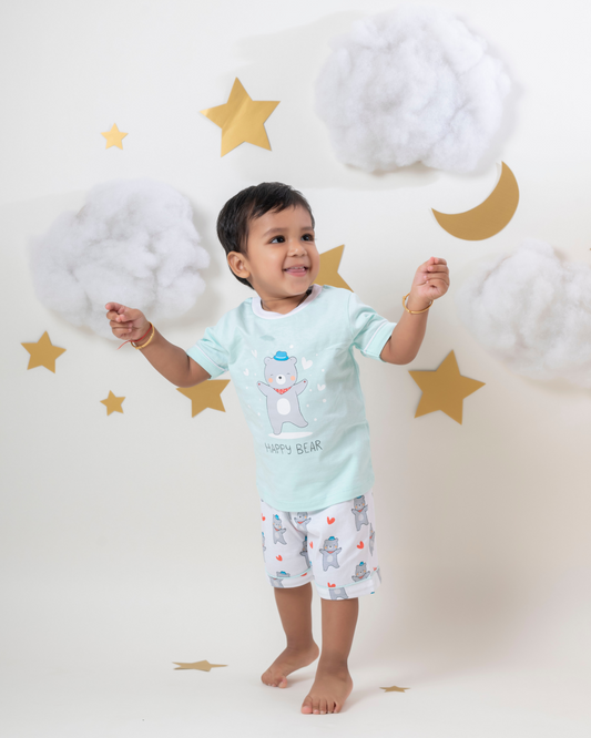 Happy Bear Dancing Print Top with Shorts