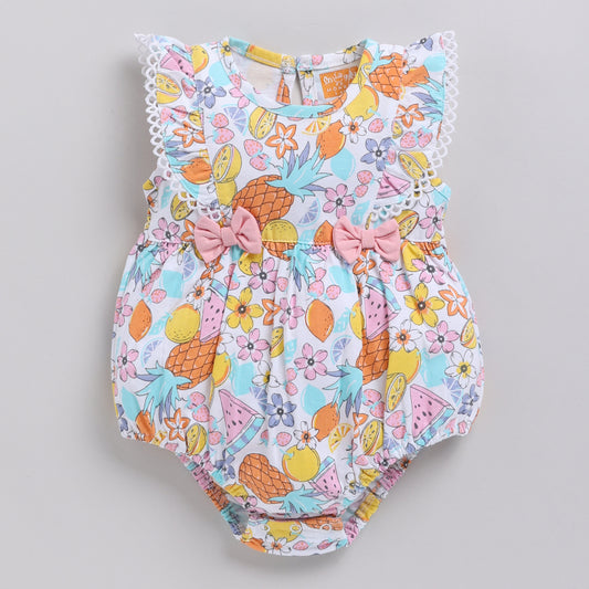 Cute Fruit Print Onesie with Lace & Bow